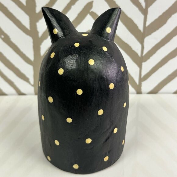 Cute Wood Carved Black Painted Folk Art Cat - Picture 3 of 7